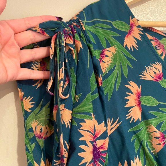 NWT - Urban Outfitters Green Floral Drawstring Ruched Mini Dress Size XL - Picture 5 of 10